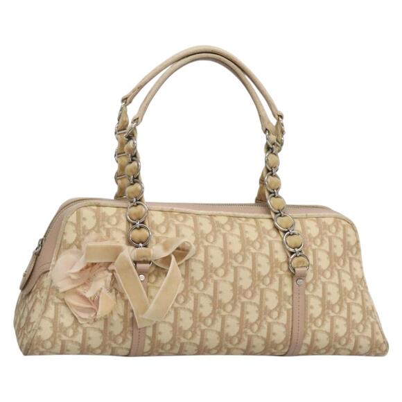 DIOR Trotter Canvas Romantic Bag Pvc Velour Beige Silver - Picture 1 of 12